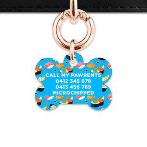 Bailey And Bone Pet Tag Blue Sushi Pattern Pet Tag