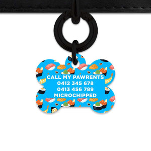 Bailey And Bone Pet Tag Blue Sushi Pattern Pet Tag