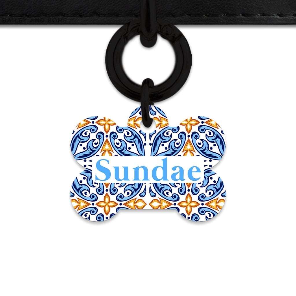 Bailey And Bone Pet Tag Bone / Black Blue And Orange Tiles Pet Tag