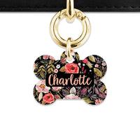 Bailey And Bone Pet Tag Bone / Gold Black Vintage Flowers Pet Tag