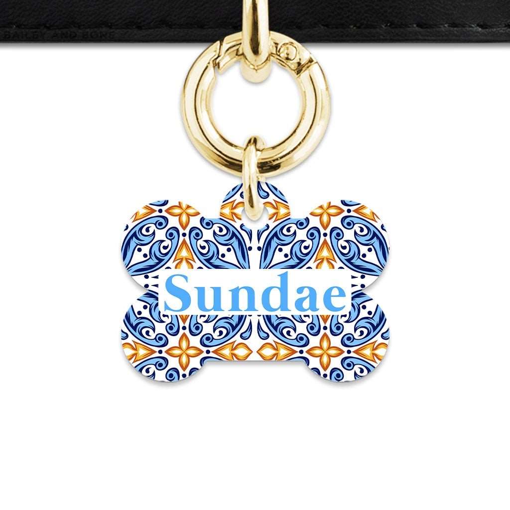 Bailey And Bone Pet Tag Bone / Gold Blue And Orange Tiles Pet Tag