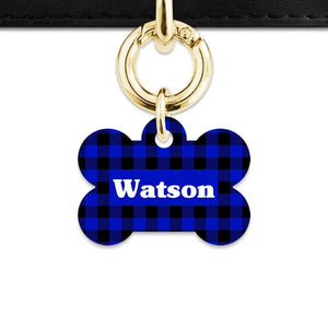 Bailey And Bone Pet Tag Bone / Gold Blue Plaid Pet Tag