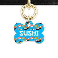 Bailey And Bone Pet Tag Bone / Gold Blue Sushi Pattern Pet Tag