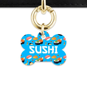 Bailey And Bone Pet Tag Bone / Gold Blue Sushi Pattern Pet Tag