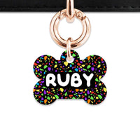 Bailey And Bone Pet Tag Bone / Rose Gold Black Rainbow Terrazzo Pet Tag