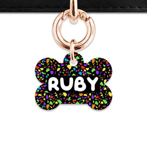Bailey And Bone Pet Tag Bone / Rose Gold Black Rainbow Terrazzo Pet Tag