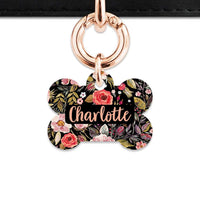 Bailey And Bone Pet Tag Bone / Rose Gold Black Vintage Flowers Pet Tag