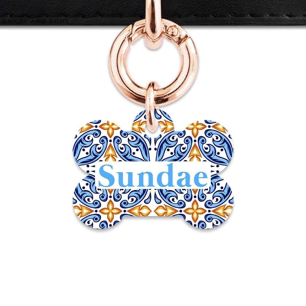 Bailey And Bone Pet Tag Bone / Rose Gold Blue And Orange Tiles Pet Tag