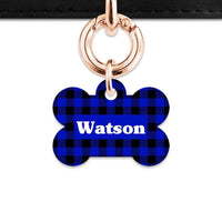Bailey And Bone Pet Tag Bone / Rose Gold Blue Plaid Pet Tag