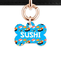 Bailey And Bone Pet Tag Bone / Rose Gold Blue Sushi Pattern Pet Tag