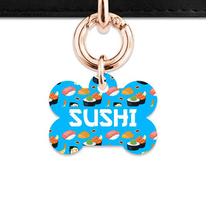 Bailey And Bone Pet Tag Bone / Rose Gold Blue Sushi Pattern Pet Tag