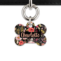 Bailey And Bone Pet Tag Bone / Silver Black Vintage Flowers Pet Tag