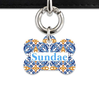 Bailey And Bone Pet Tag Bone / Silver Blue And Orange Tiles Pet Tag
