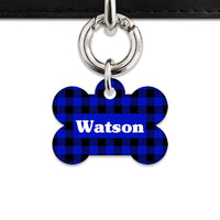 Bailey And Bone Pet Tag Bone / Silver Blue Plaid Pet Tag