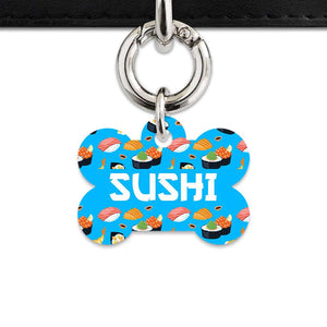 Bailey And Bone Pet Tag Bone / Silver Blue Sushi Pattern Pet Tag