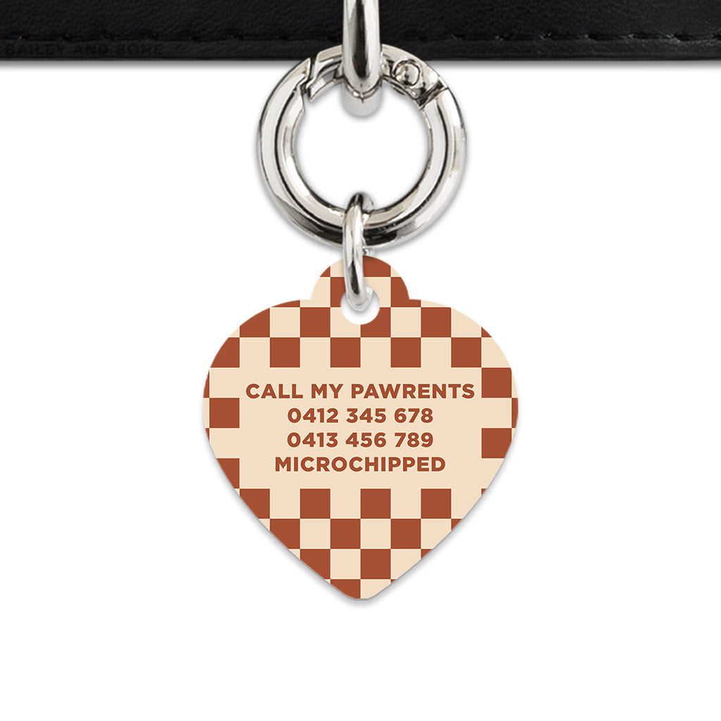 Bailey And Bone Pet Tag Brown And Beige Checkers Pet Tag