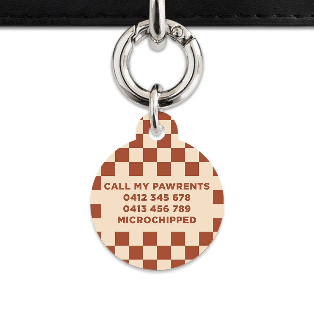 Bailey And Bone Pet Tag Brown And Beige Checkers Pet Tag