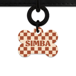 Bailey And Bone Pet Tag Brown And Beige Checkers Pet Tag