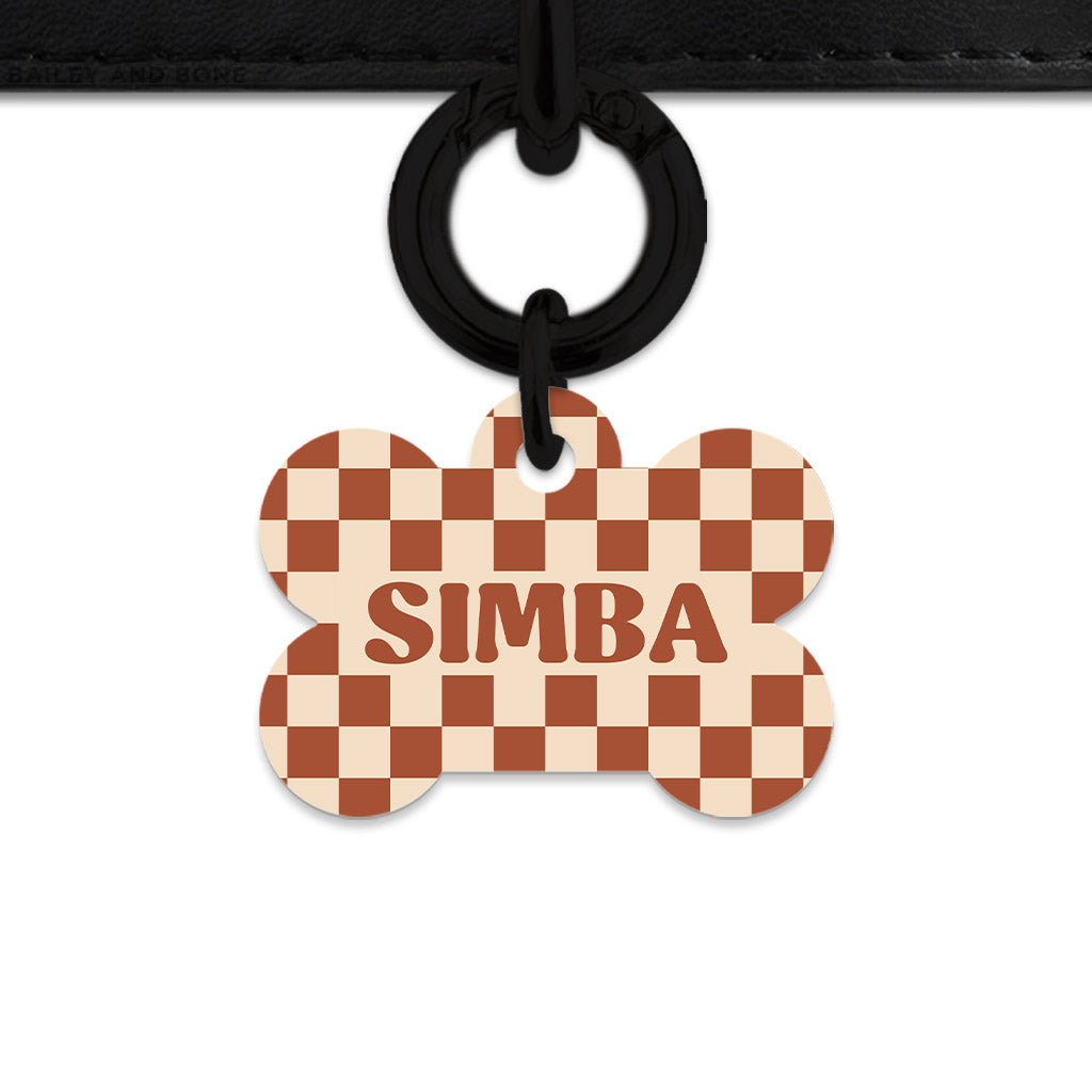 Bailey And Bone Pet Tag Brown And Beige Checkers Pet Tag