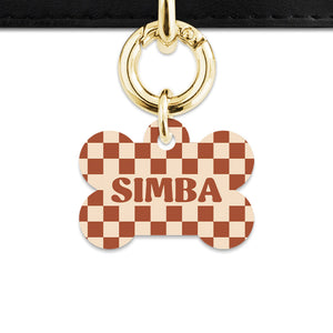 Bailey And Bone Pet Tag Brown And Beige Checkers Pet Tag