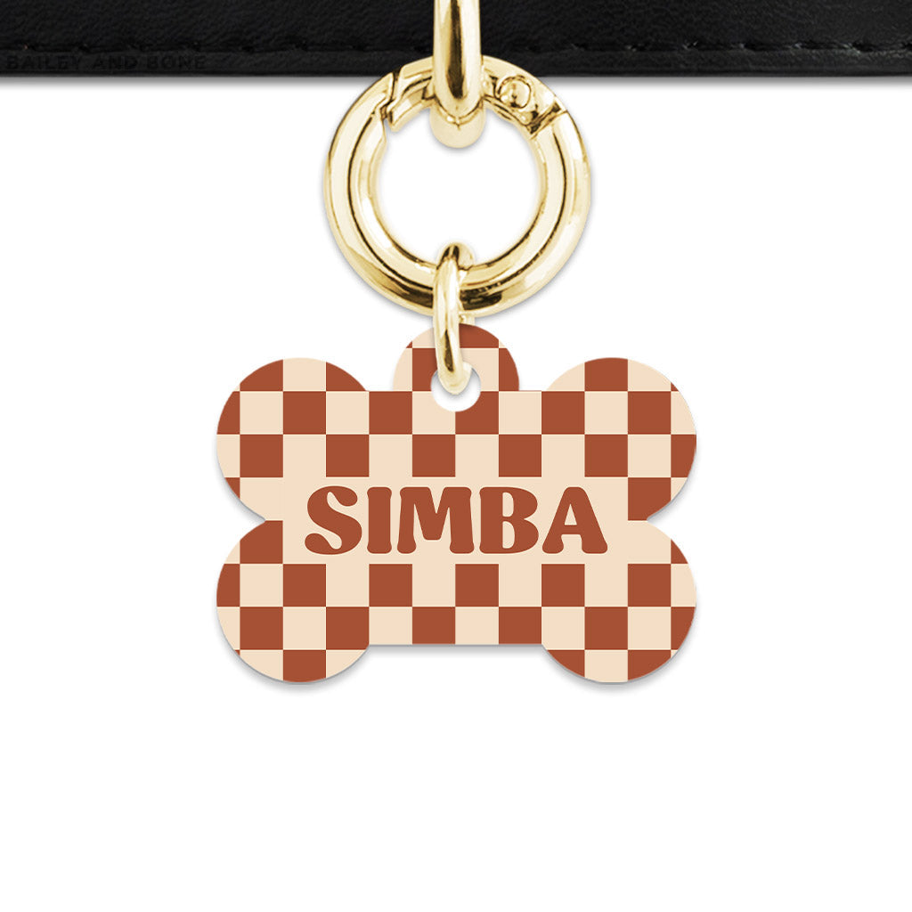 Bailey And Bone Pet Tag Brown And Beige Checkers Pet Tag