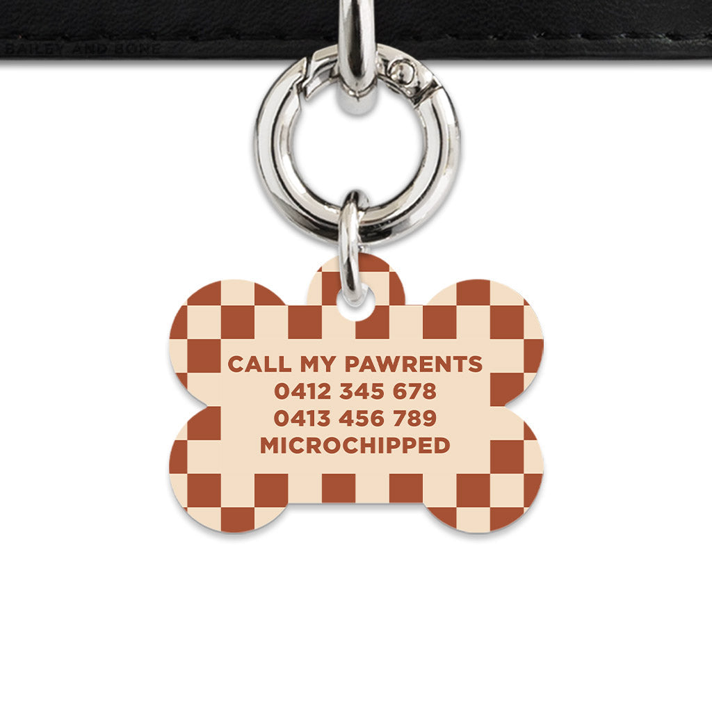 Bailey And Bone Pet Tag Brown And Beige Checkers Pet Tag