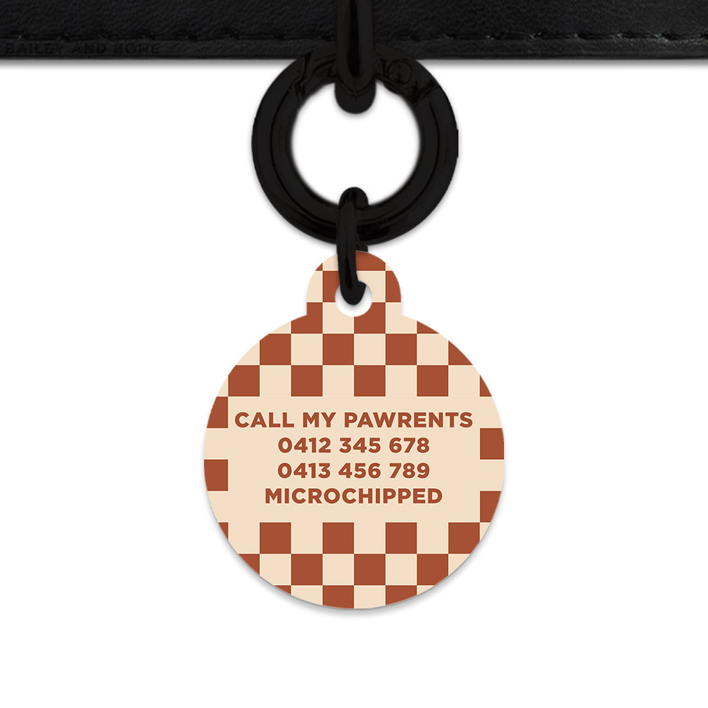 Bailey And Bone Pet Tag Brown And Beige Checkers Pet Tag