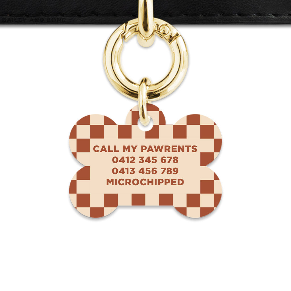 Bailey And Bone Pet Tag Brown And Beige Checkers Pet Tag