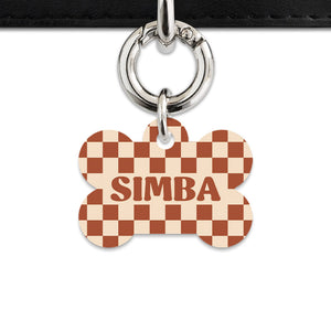 Bailey And Bone Pet Tag Brown And Beige Checkers Pet Tag