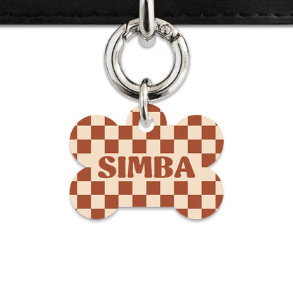 Bailey And Bone Pet Tag Brown And Beige Checkers Pet Tag