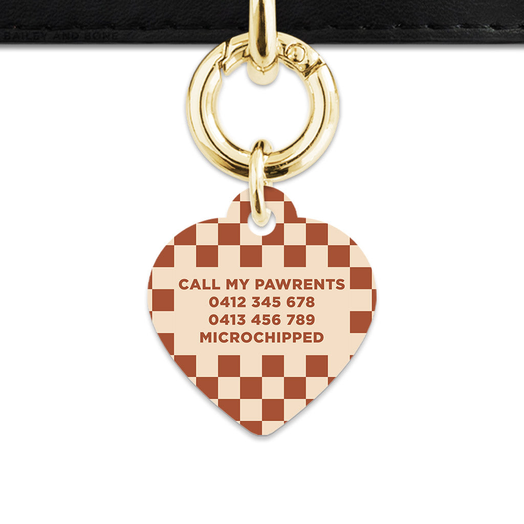 Bailey And Bone Pet Tag Brown And Beige Checkers Pet Tag