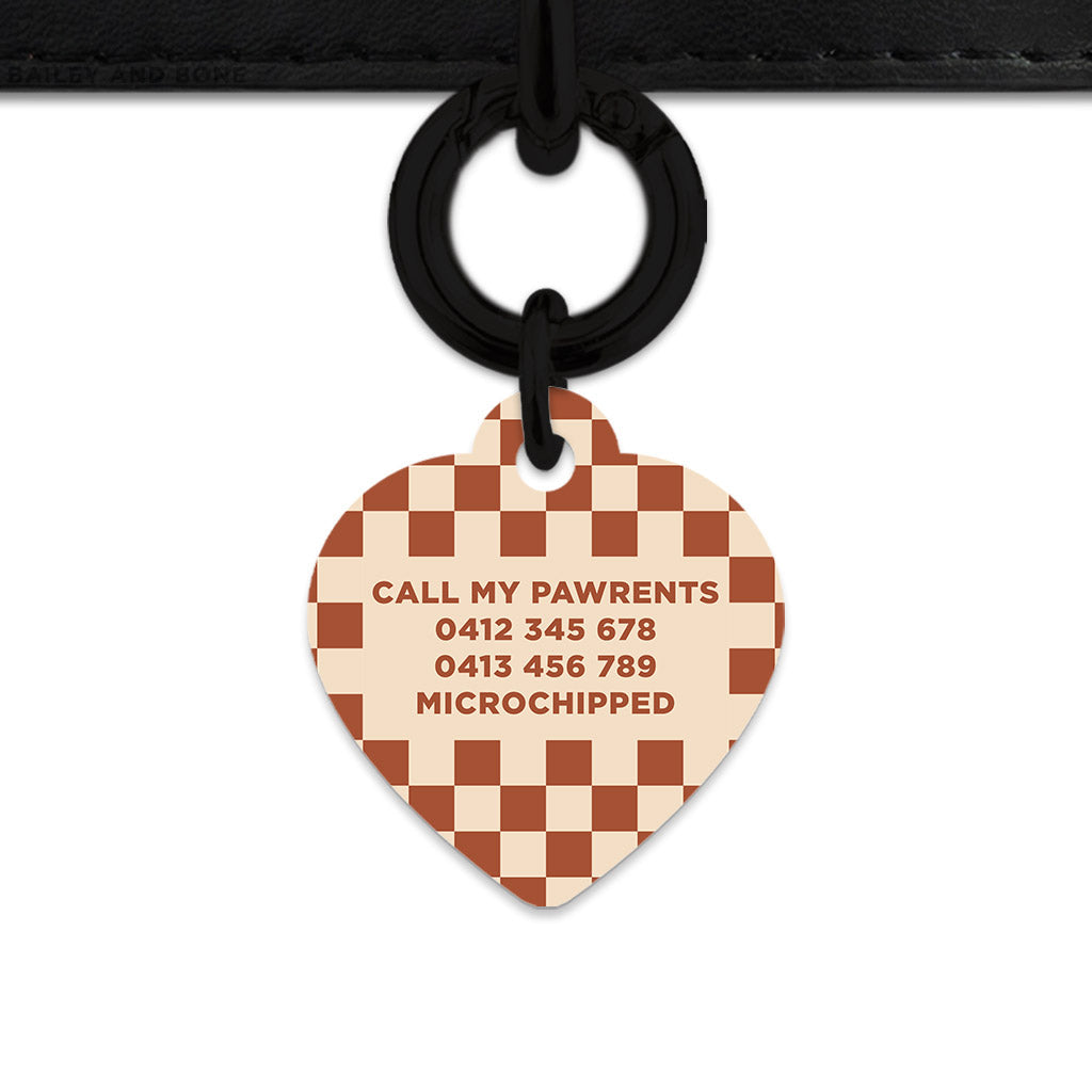 Bailey And Bone Pet Tag Brown And Beige Checkers Pet Tag