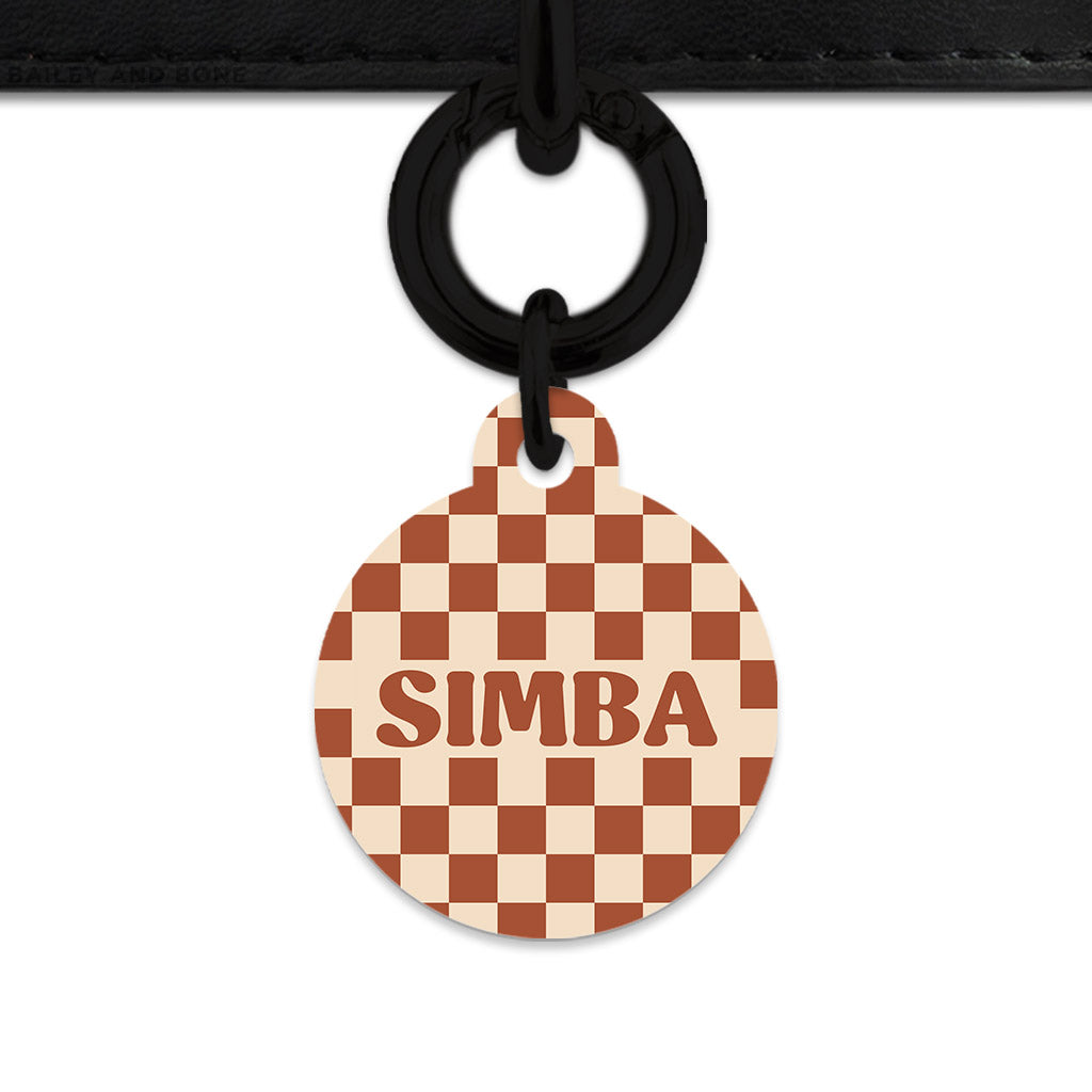 Bailey And Bone Pet Tag Brown And Beige Checkers Pet Tag