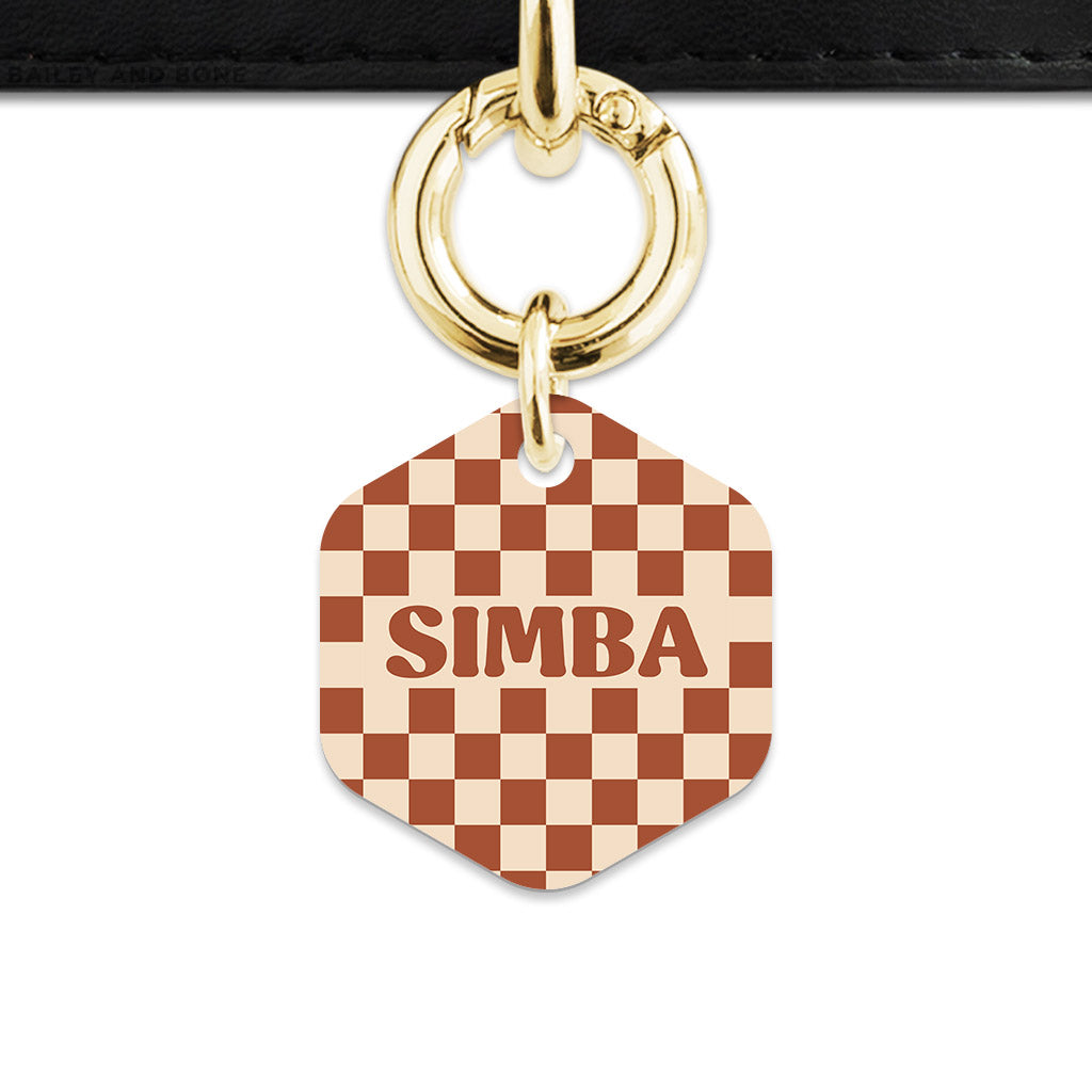 Bailey And Bone Pet Tag Brown And Beige Checkers Pet Tag