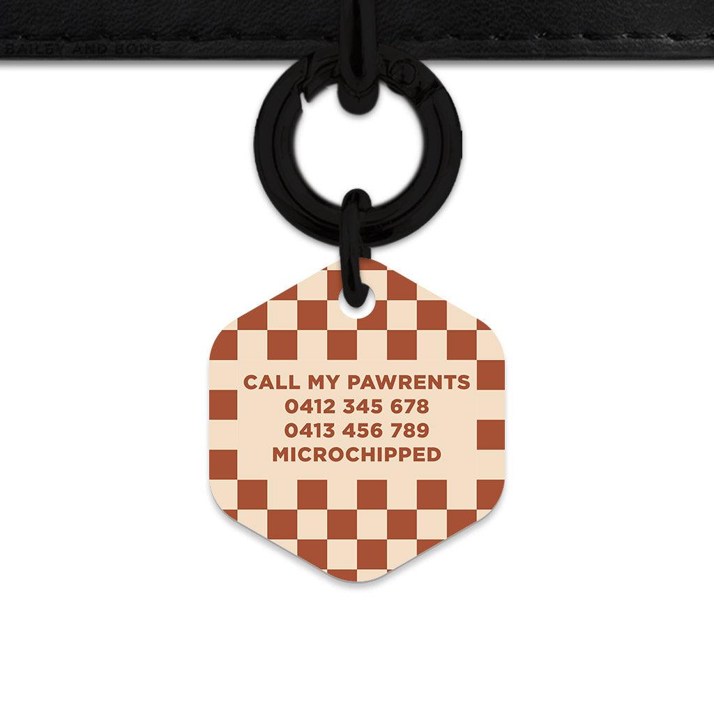 Bailey And Bone Pet Tag Brown And Beige Checkers Pet Tag