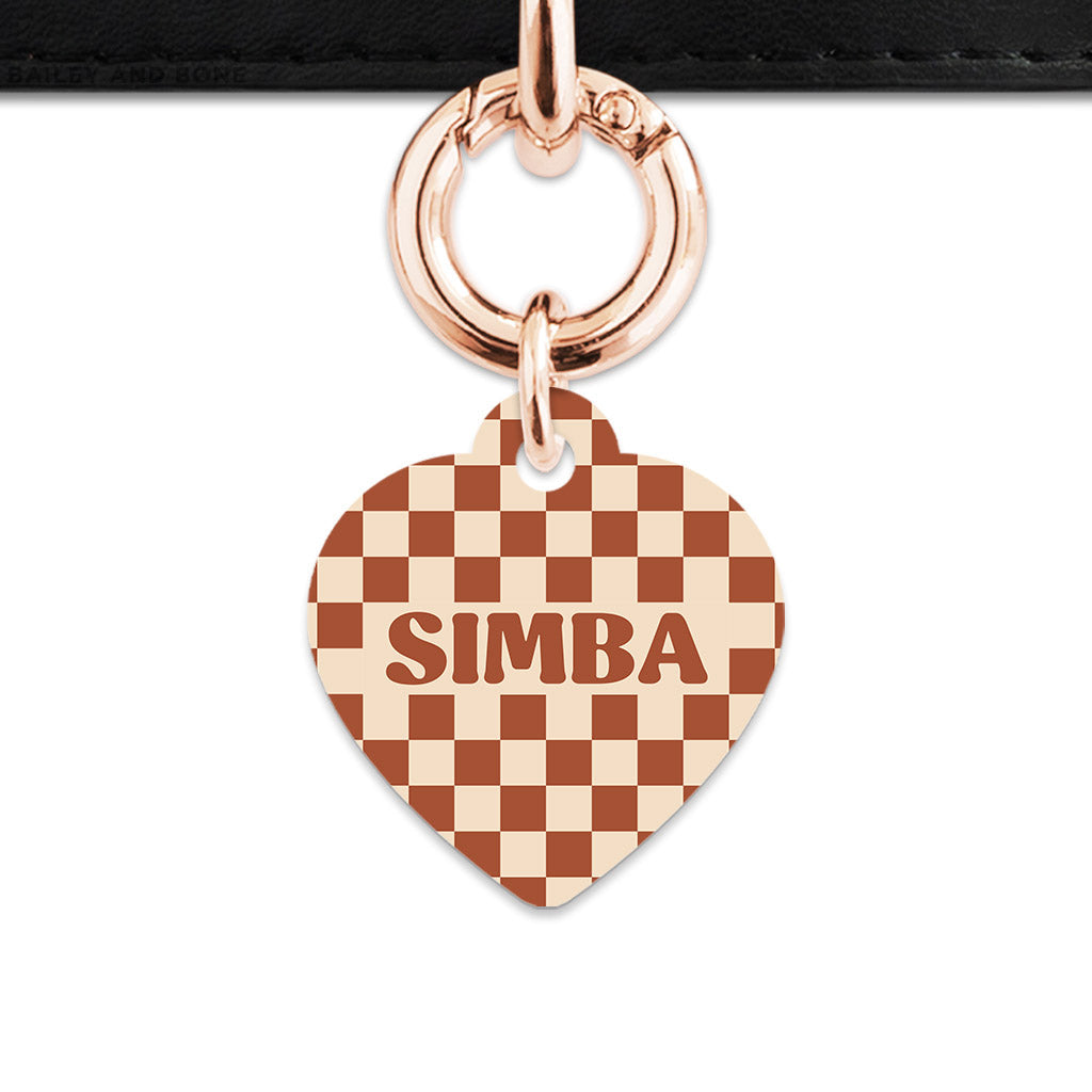 Bailey And Bone Pet Tag Brown And Beige Checkers Pet Tag