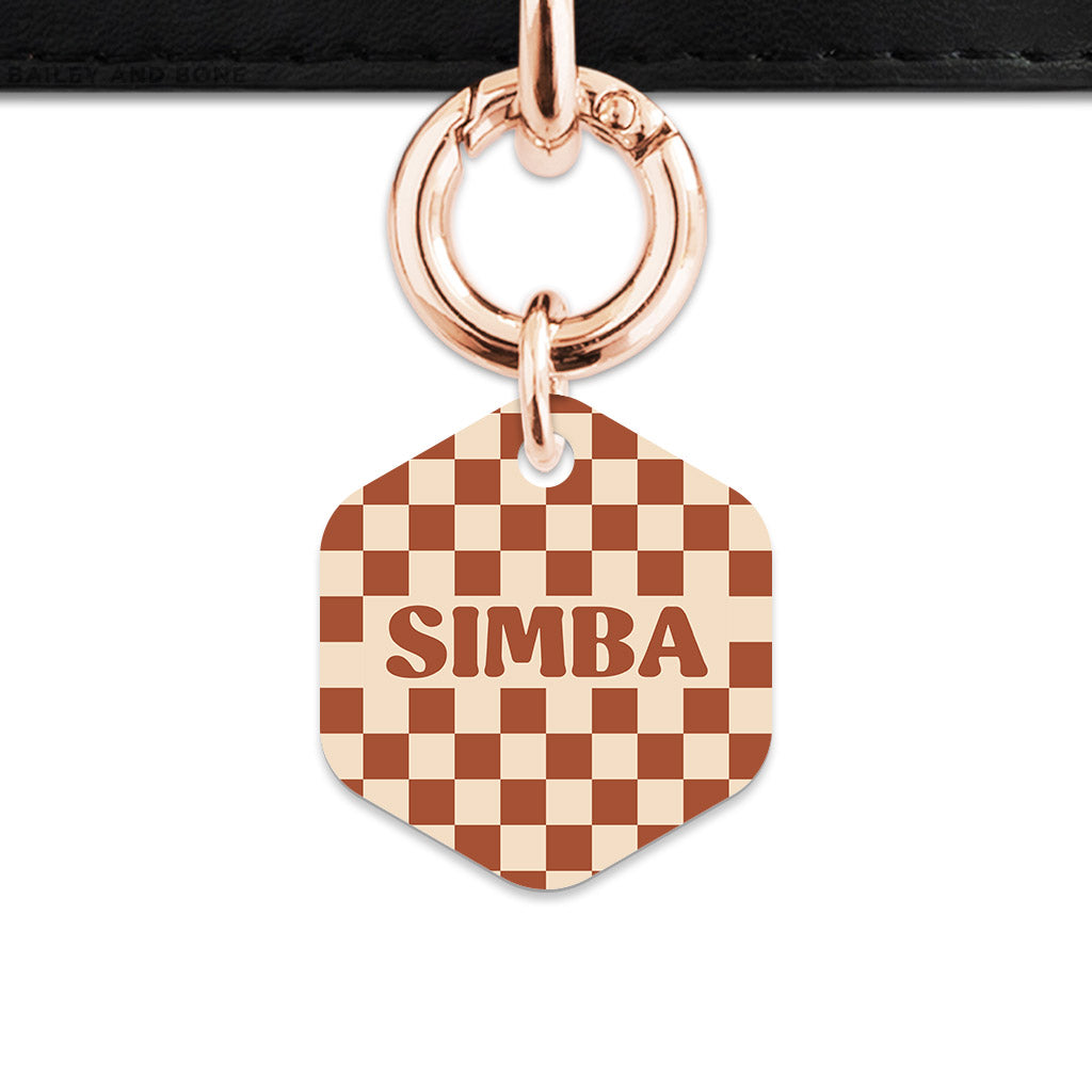 Bailey And Bone Pet Tag Brown And Beige Checkers Pet Tag