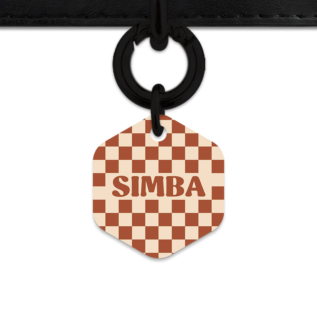 Bailey And Bone Pet Tag Brown And Beige Checkers Pet Tag