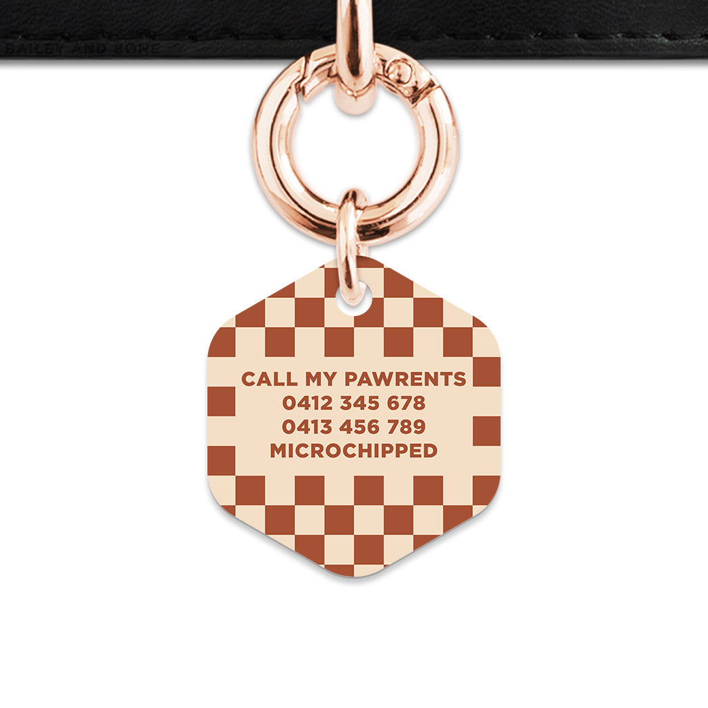 Bailey And Bone Pet Tag Brown And Beige Checkers Pet Tag