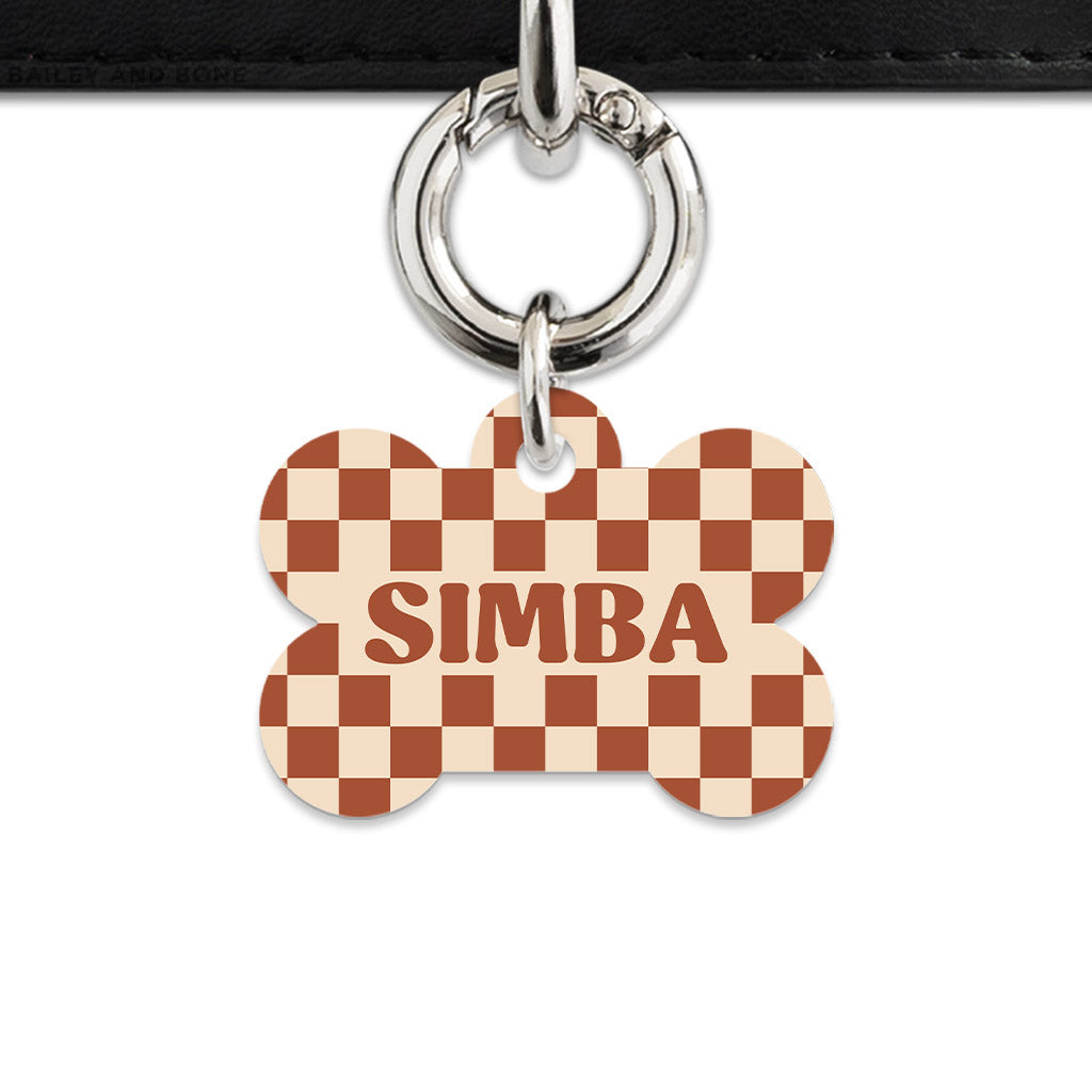 Bailey And Bone Pet Tag Brown And Beige Checkers Pet Tag