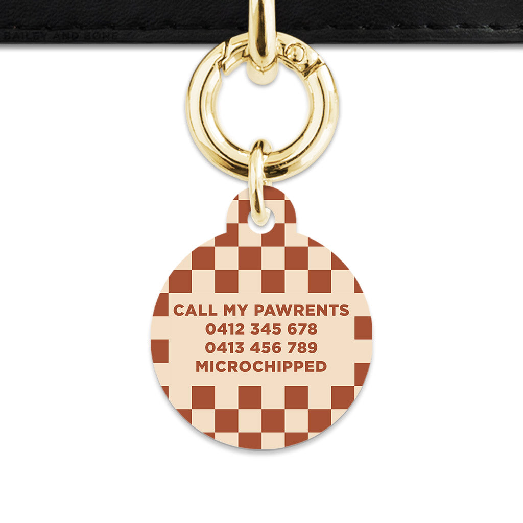 Bailey And Bone Pet Tag Brown And Beige Checkers Pet Tag