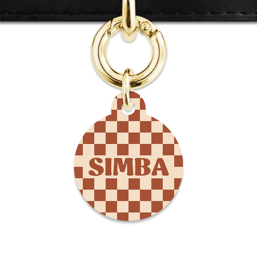 Bailey And Bone Pet Tag Brown And Beige Checkers Pet Tag