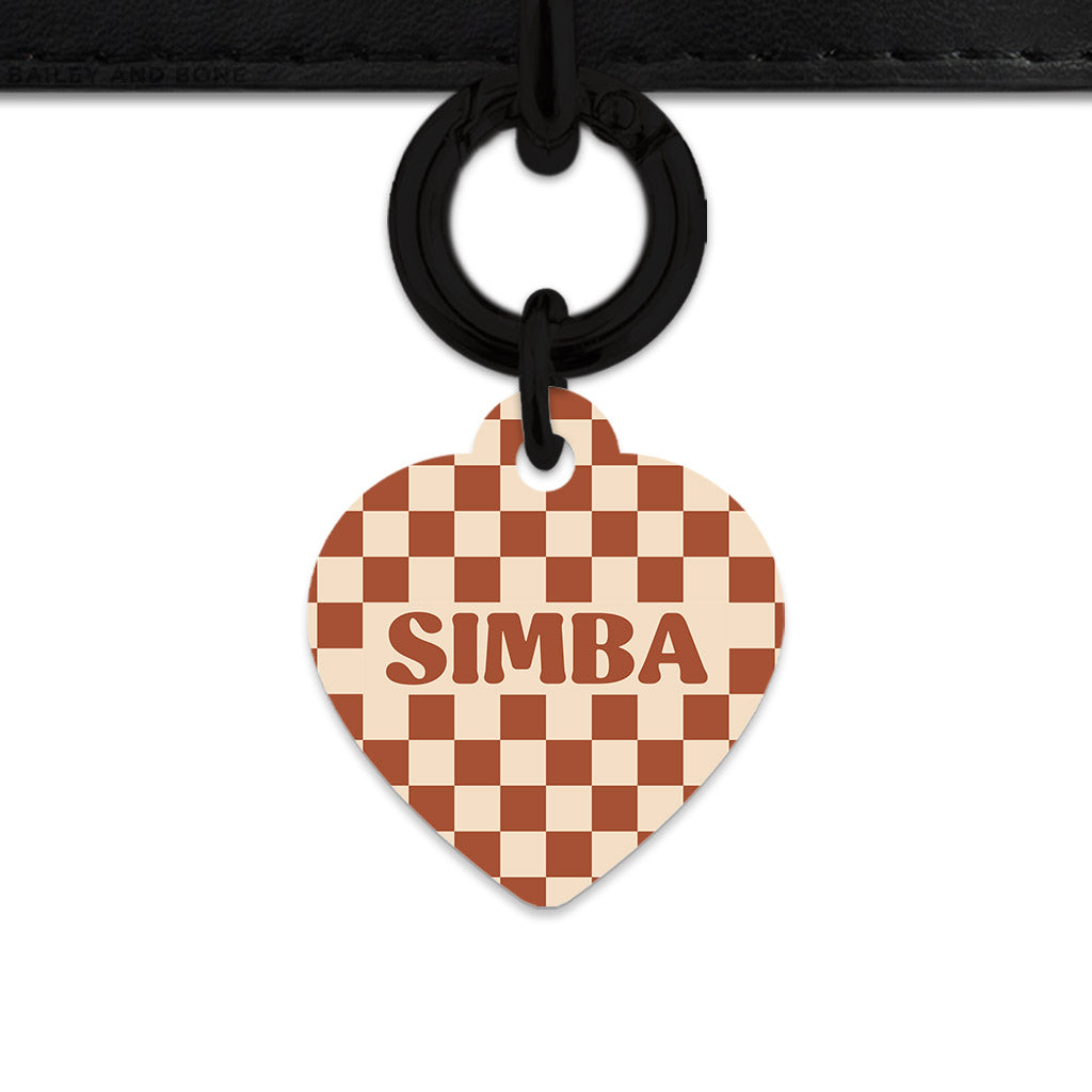 Bailey And Bone Pet Tag Brown And Beige Checkers Pet Tag