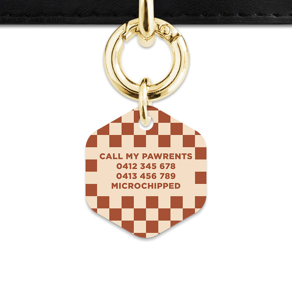 Bailey And Bone Pet Tag Brown And Beige Checkers Pet Tag