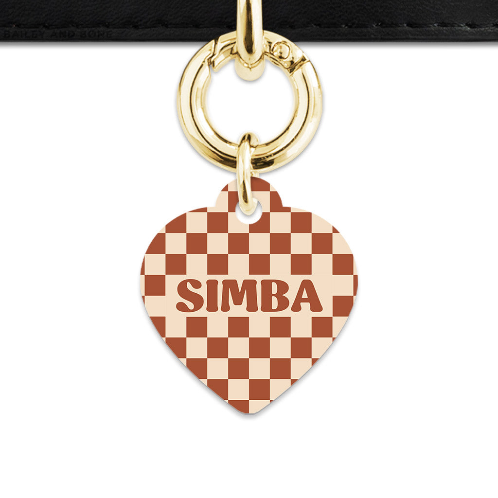 Bailey And Bone Pet Tag Brown And Beige Checkers Pet Tag