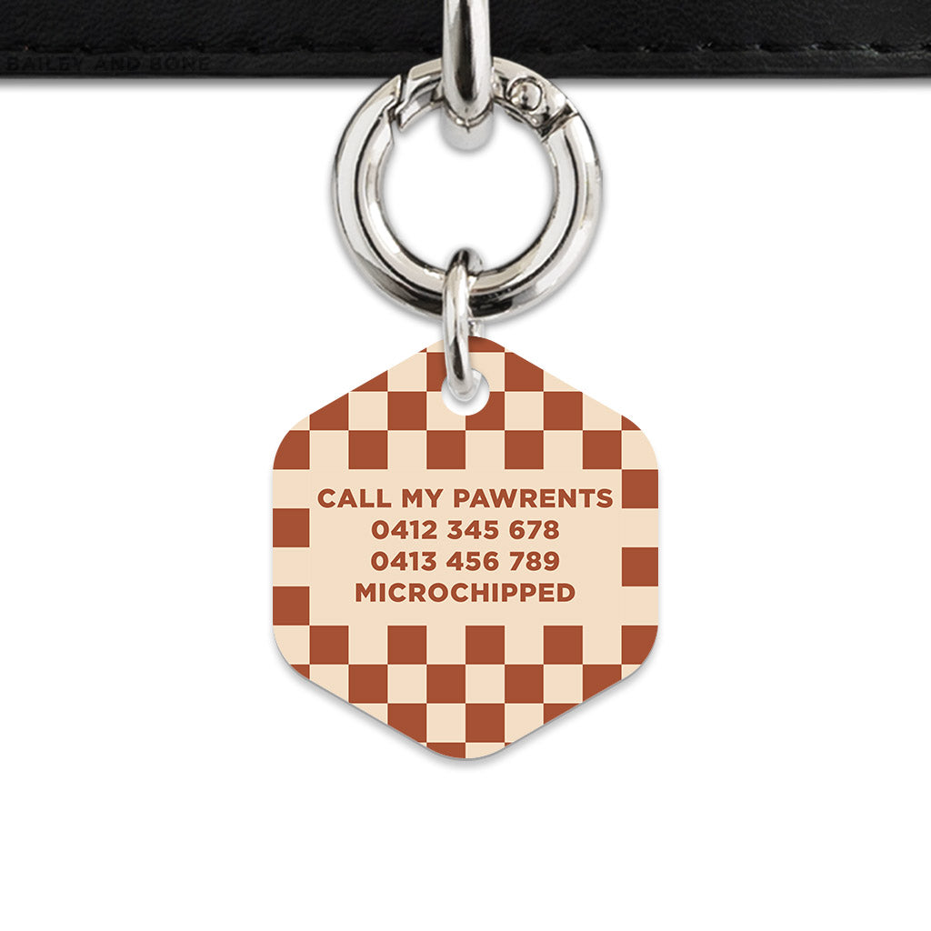 Bailey And Bone Pet Tag Brown And Beige Checkers Pet Tag