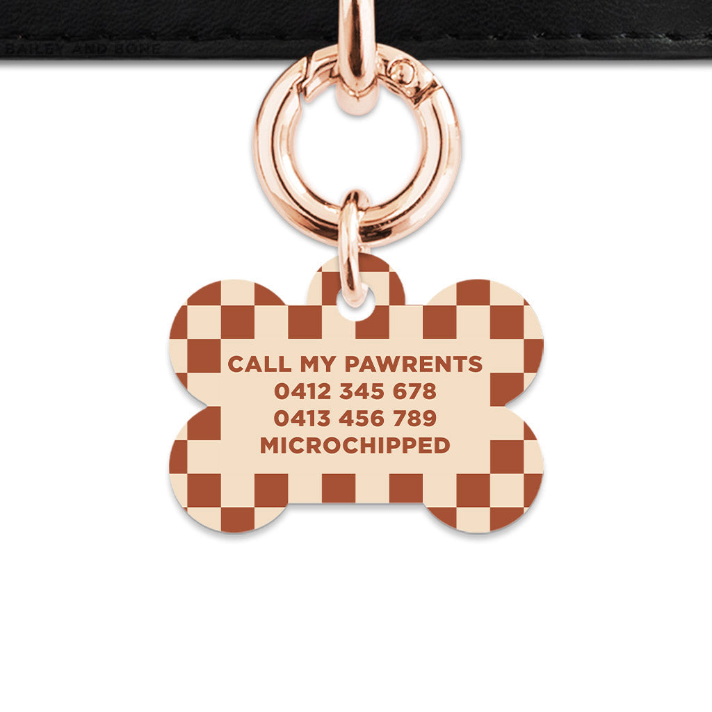 Bailey And Bone Pet Tag Brown And Beige Checkers Pet Tag