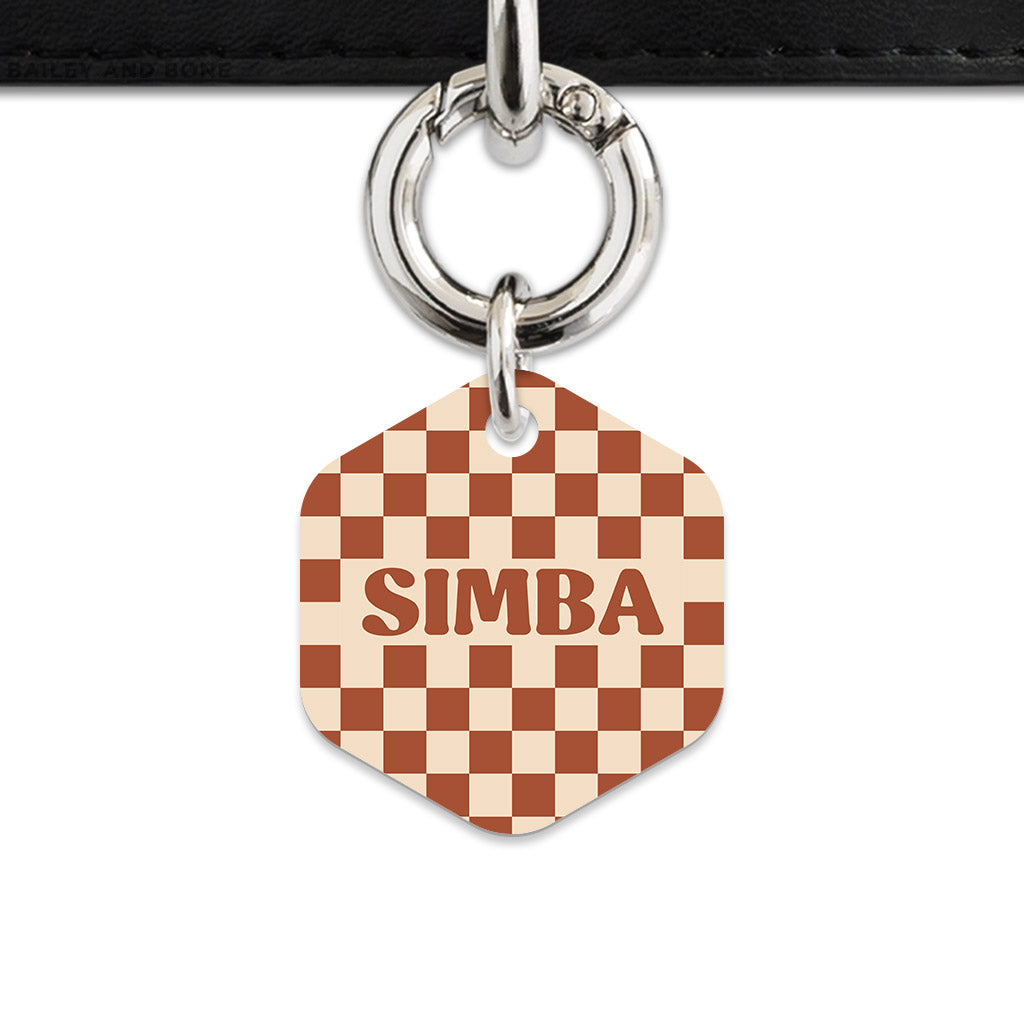 Bailey And Bone Pet Tag Brown And Beige Checkers Pet Tag