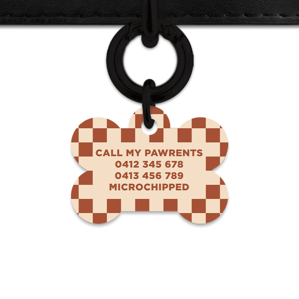 Bailey And Bone Pet Tag Brown And Beige Checkers Pet Tag