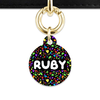 Bailey And Bone Pet Tag Circle / Gold Black Rainbow Terrazzo Pet Tag